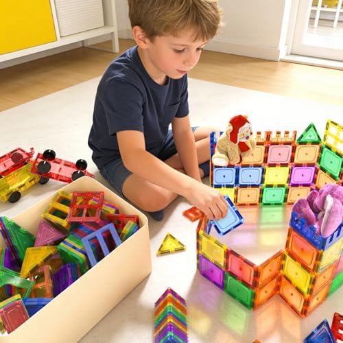 100 piece magnetic tiles set with printed window cards