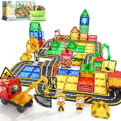 100 piece road set with three cranes and two cars