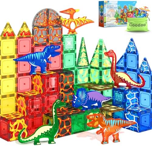 102 piece dinosaur magnetic tiles with eight dinosaurs