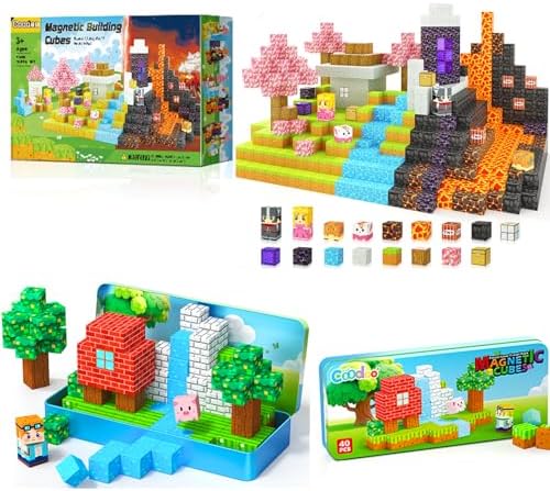 124 piece forest castle magnetic blocks in a travel tin