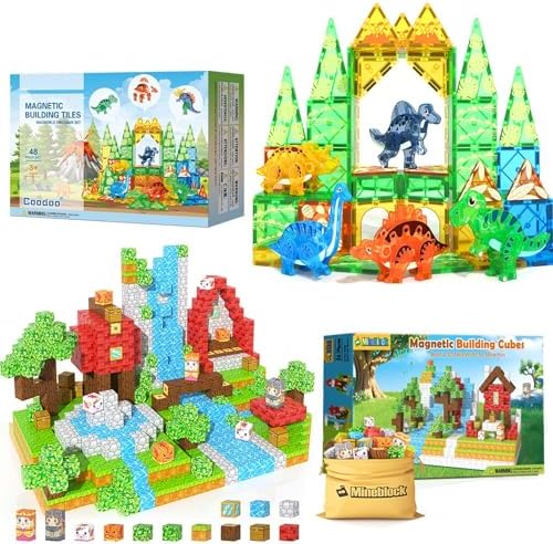 132 piece movable dinos magnetic tiles