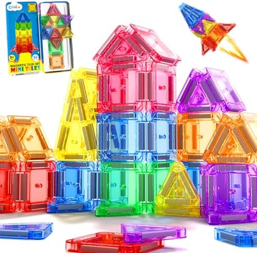 36 piece travel magnetic tiles in a metal tin