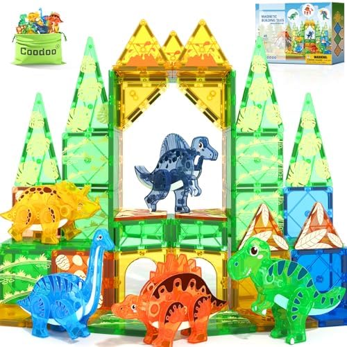 Movable dinos magnetic tiles with five jointed dinosaurs